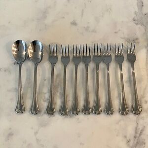 Reed & Barton Rebacraft Stainless Flatware 8 Cocktail Forks & 2 Sugar Spoons